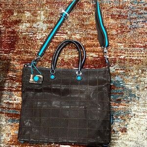 Gabs Leather Textured Tote Bag with Blue Accents